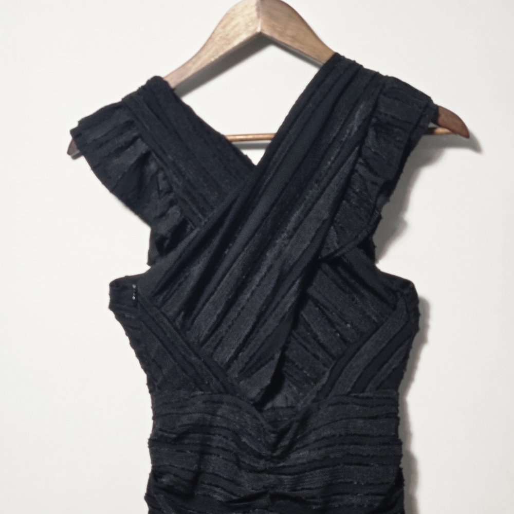 Line + Dot Short Black Mini Dress Ruched Ruffle Cocktail - Picture 3 of 12